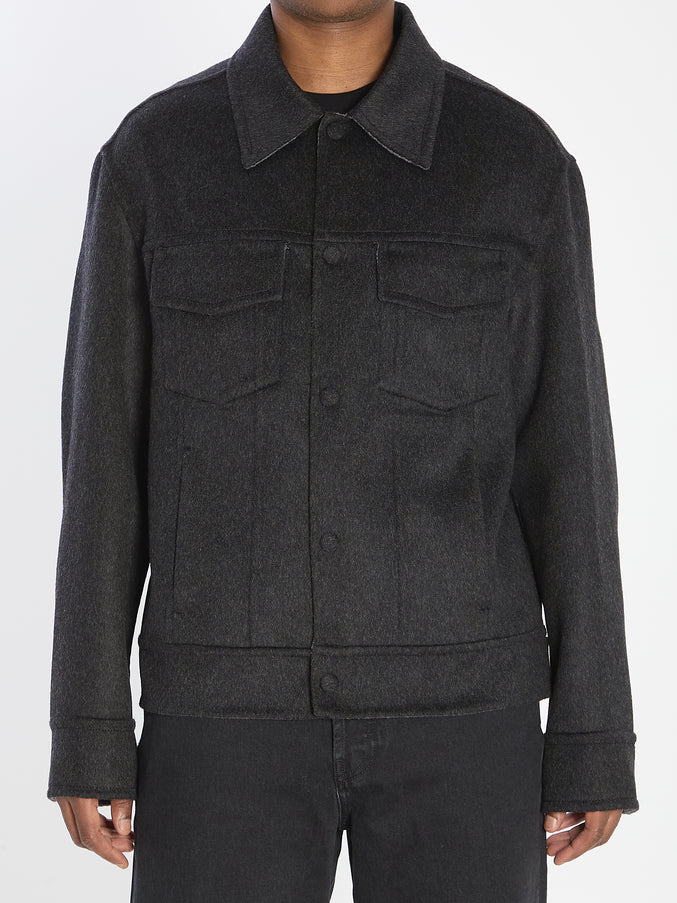 Ami Paris Trucker Jacket In Wool Grey
