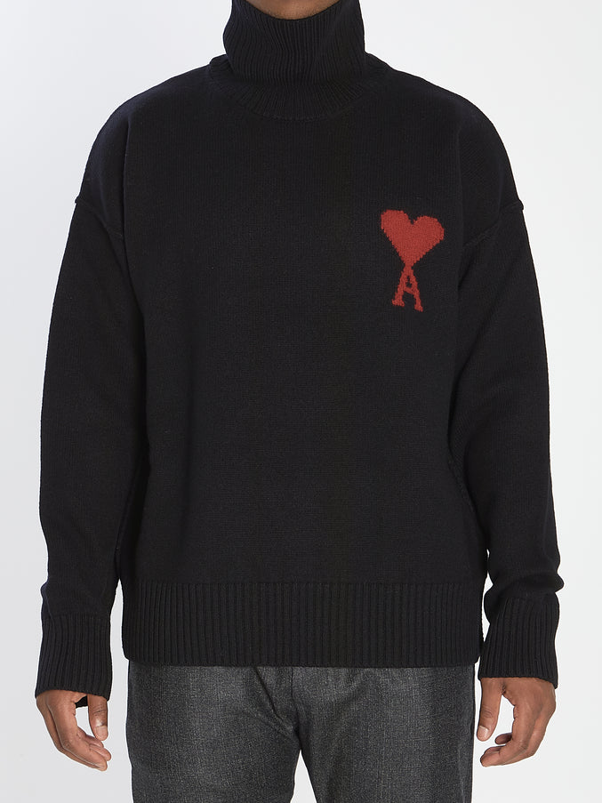 Ami Paris Ami De Coeur Turtleneck Sweater Black