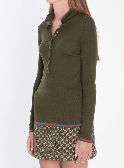 Gucci Polo In Cashmere And Silk With Web Detailing