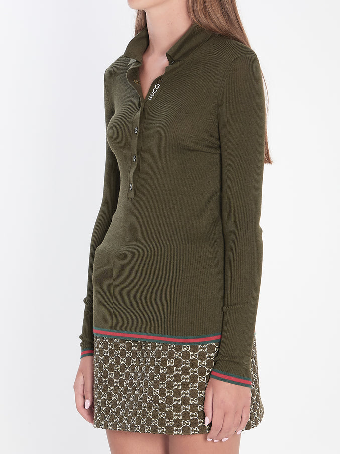 Gucci Polo In Cashmere And Silk With Web Detailing