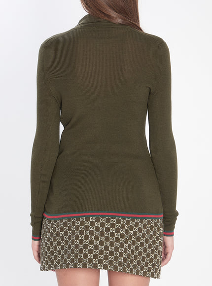 Gucci Polo In Cashmere And Silk With Web Detailing