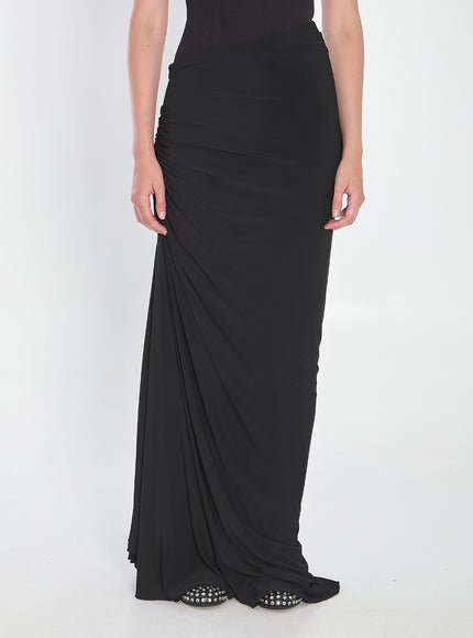 Alaia Long Draped Jersey Dress Black