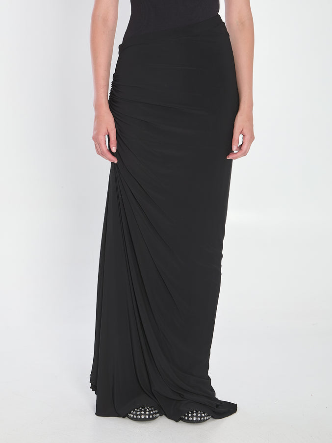 Alaia Long Draped Jersey Dress Black