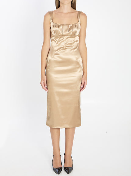 Dolce & Gabbana Stretch Satin Midi Dress Beige