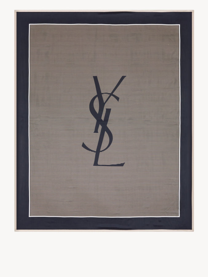Saint Laurent Cassandre Striped Stole QT White