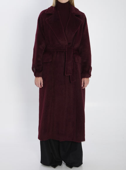 Max Mara Albata Furry Coat Bordeaux