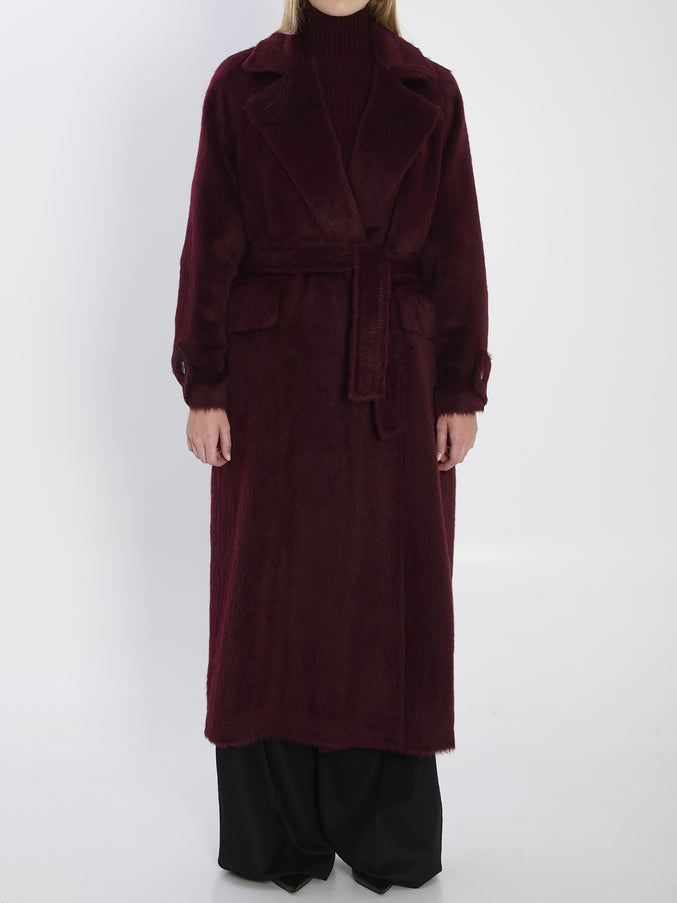 Max Mara Albata Furry Coat Bordeaux