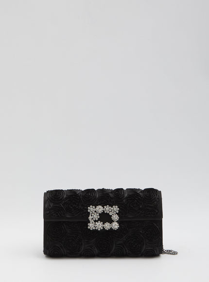 Roger Vivier Envelope Flap Flower Buckle Clutch QT Black