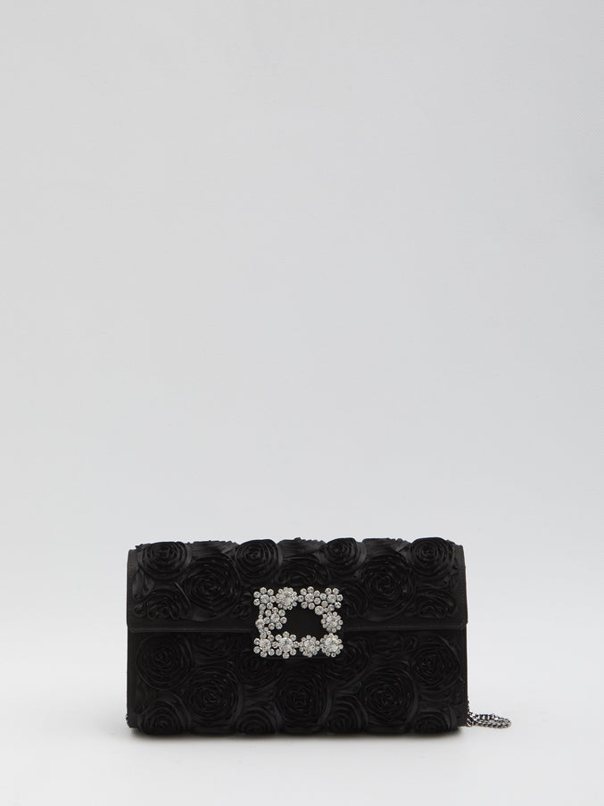 Roger Vivier Envelope Flap Flower Buckle Clutch QT Black