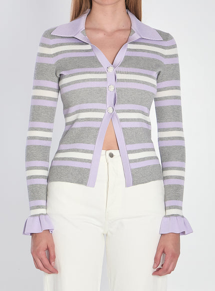 Self Portrait Striped Knit Top Grey