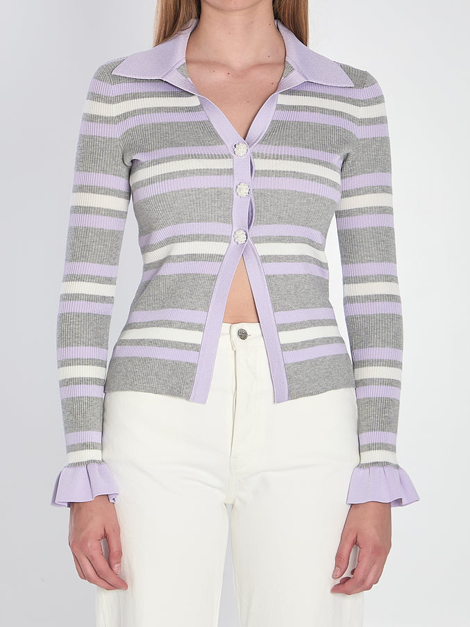 Self Portrait Striped Knit Top Grey