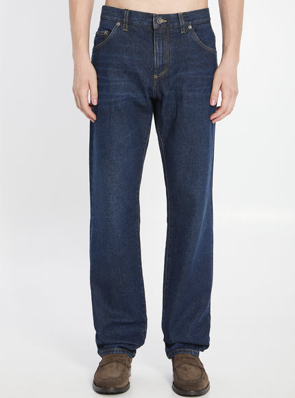 Dolce & Gabbana Denim Pants With Plaque Blue