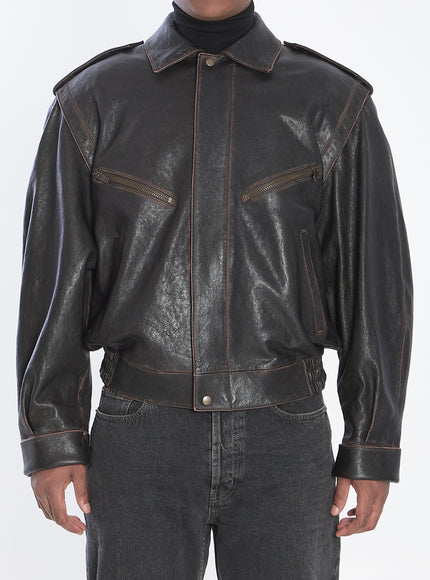 Saint Laurent Lambskin Leather Bomber Jacket 48 Black