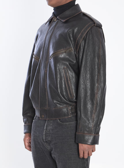 Saint Laurent Lambskin Leather Bomber Jacket