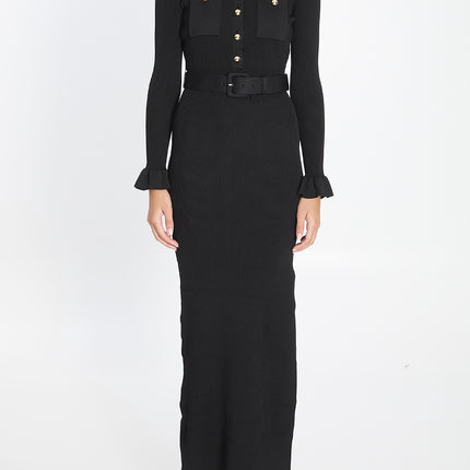 Self Portrait Ribbed Maxi Dress Black