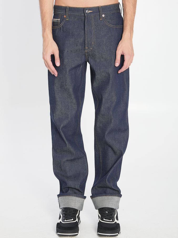 Gucci Denim Trousers With Hem Details Blue