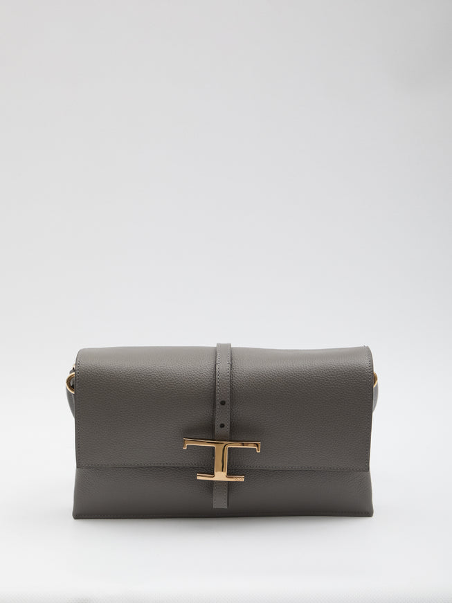 Tod's T Timeless Flap Bag In Leather QT Grey
