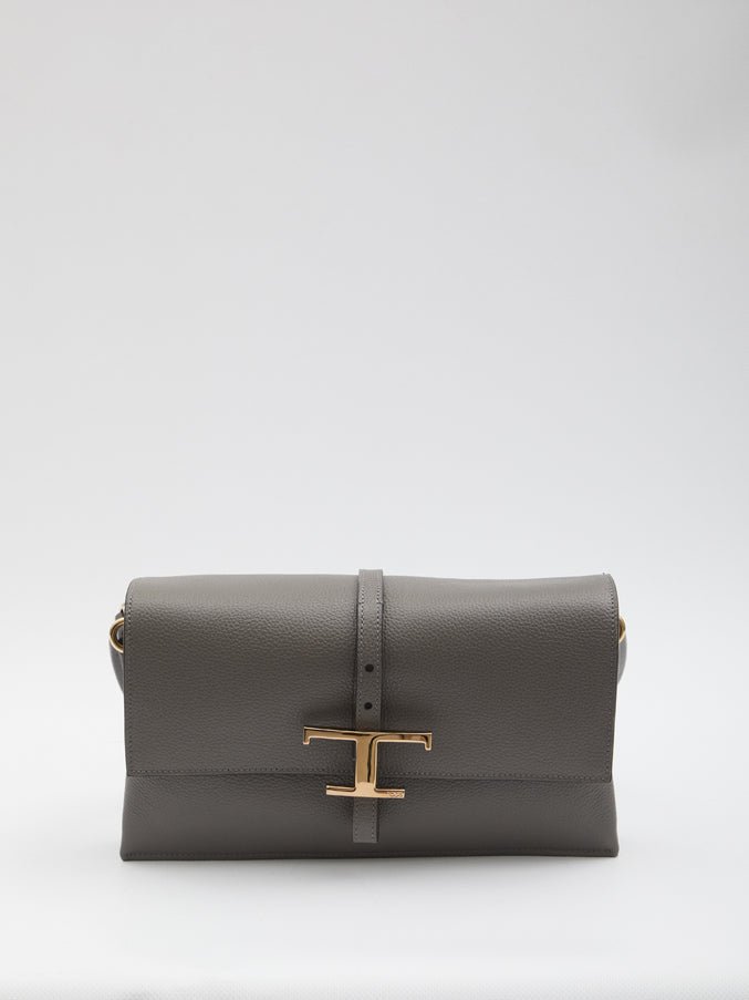 Tod's T Timeless Flap Bag In Leather QT Grey