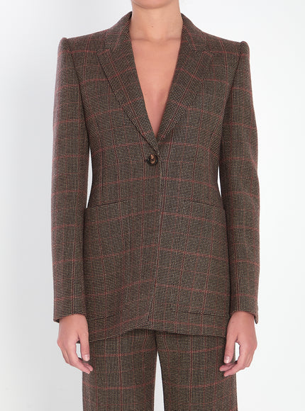 Chloe Checked Wool Tailored Jacket Brown