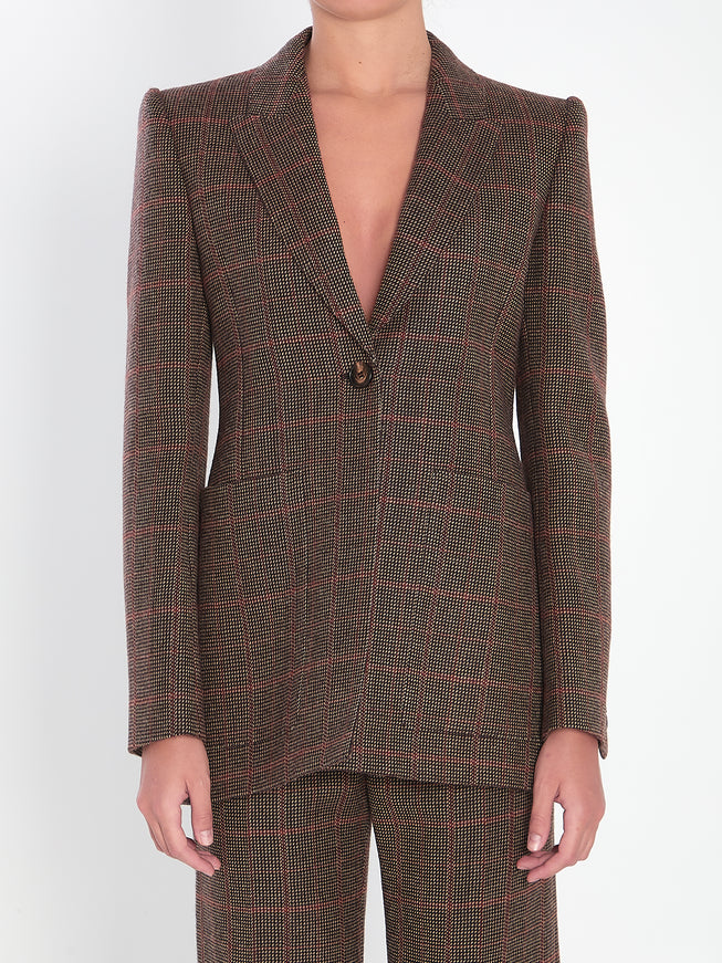 Chloe Checked Wool Tailored Jacket Brown