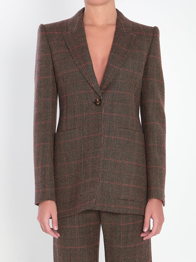 Chloe Checked Wool Tailored Jacket Brown