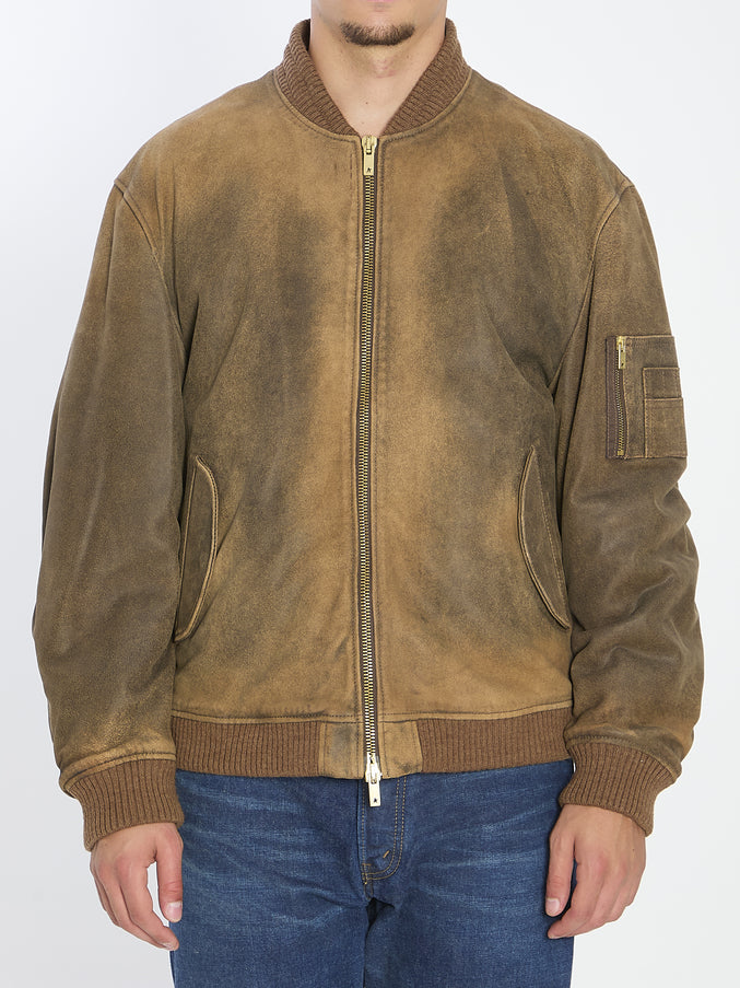 Golden Goose Bomber Leather Jacket Brown