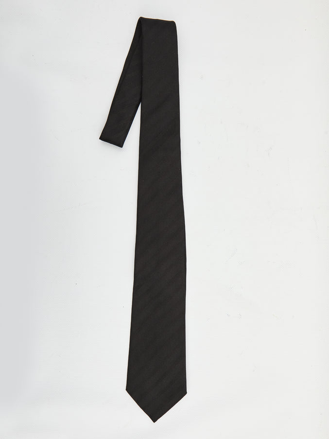 Saint Laurent Striped Wide Tie In Silk Jacquard QT Black