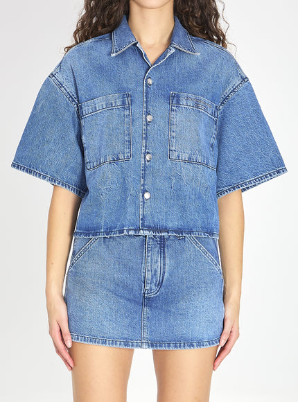 Alexander Wang Cropped Denim Shirt Blue