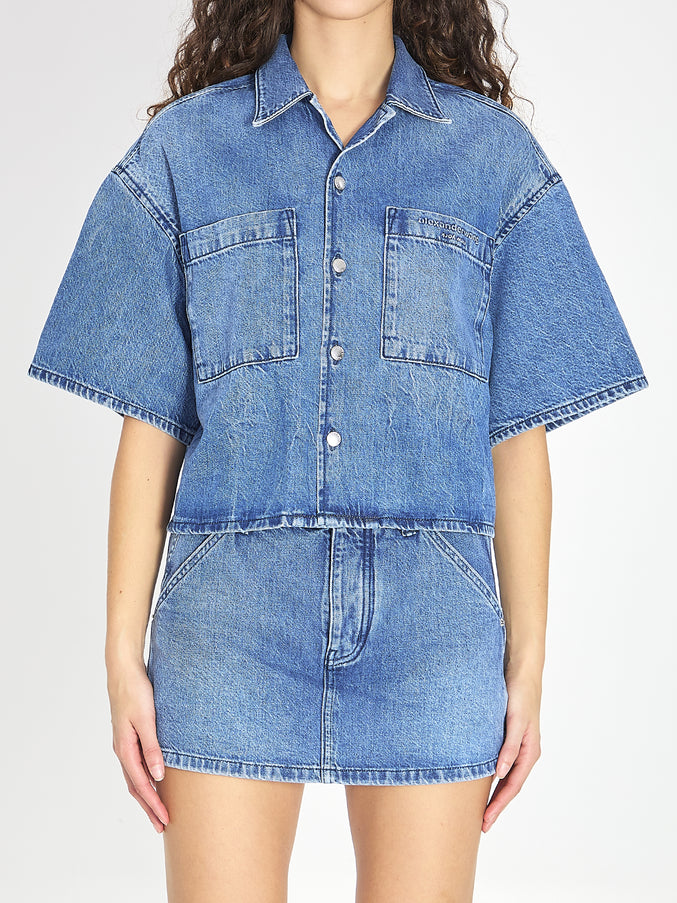 Alexander Wang Cropped Denim Shirt Blue