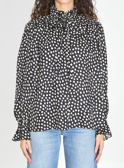 Chloe Polka Dot Blouse With Ruffles Black