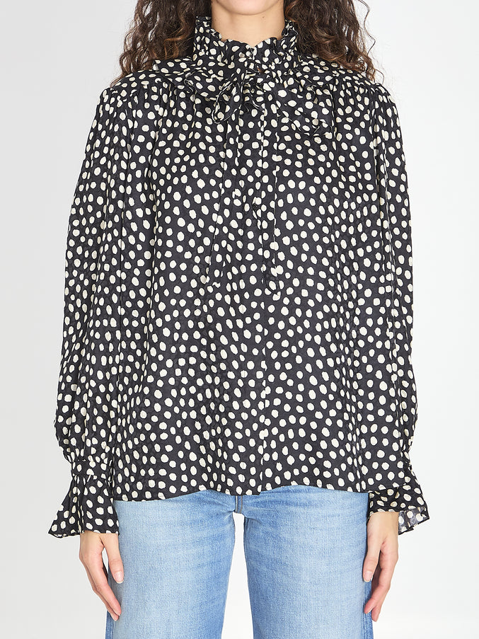 Chloe Polka Dot Blouse With Ruffles Black