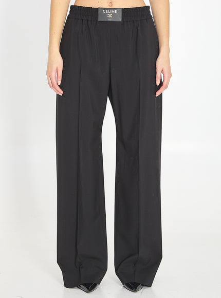 Celine Light Wool Fabric Trousers Black
