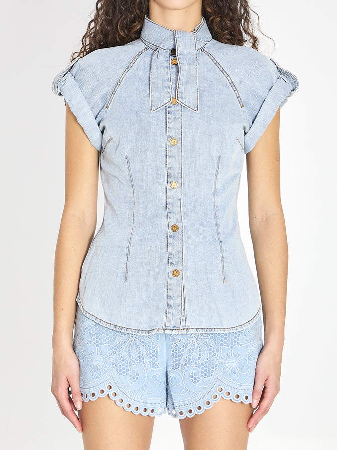 Zimmermann Denim Tie Neck Shirt Light Blue