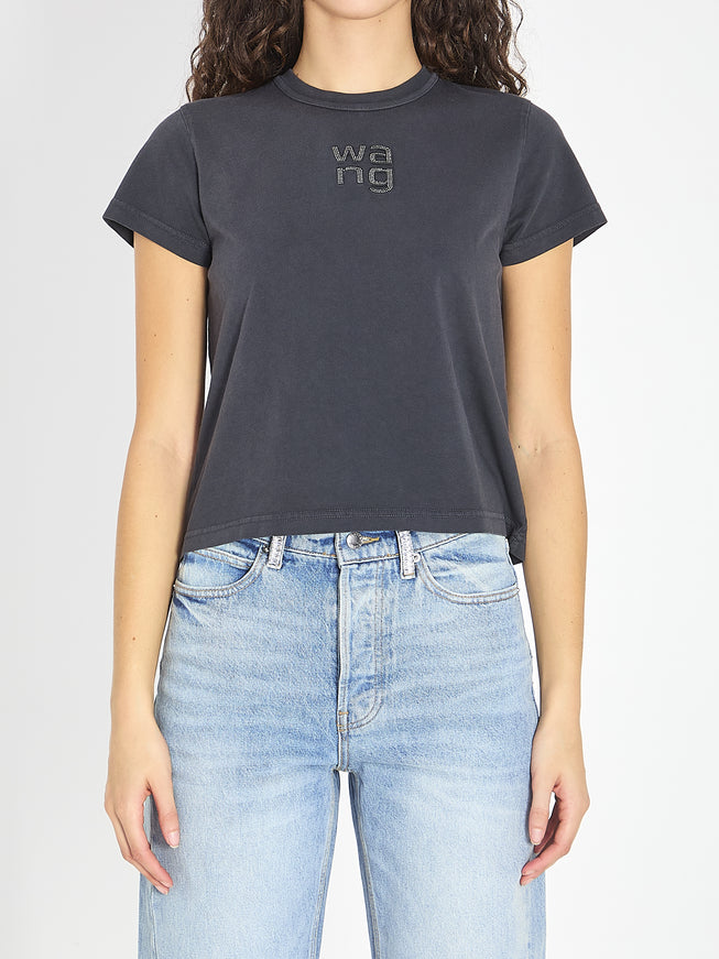 Alexander Wang T-shirt With Logo And Rhinestones Black