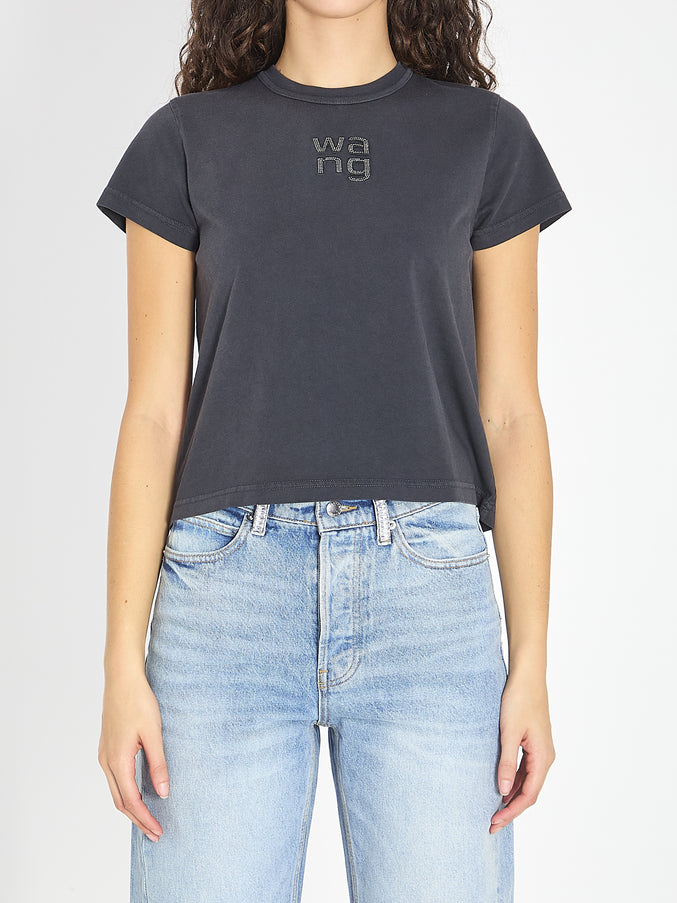 Alexander Wang T-shirt With Logo And Rhinestones Black