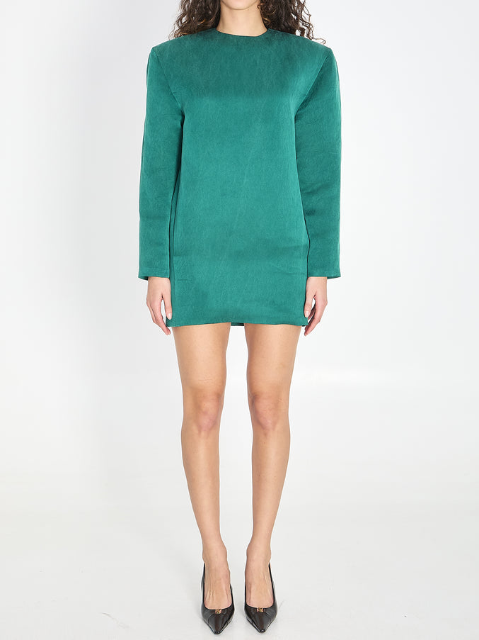 Saint Laurent Boxy Dress In Stonewashed Satin Silk Green