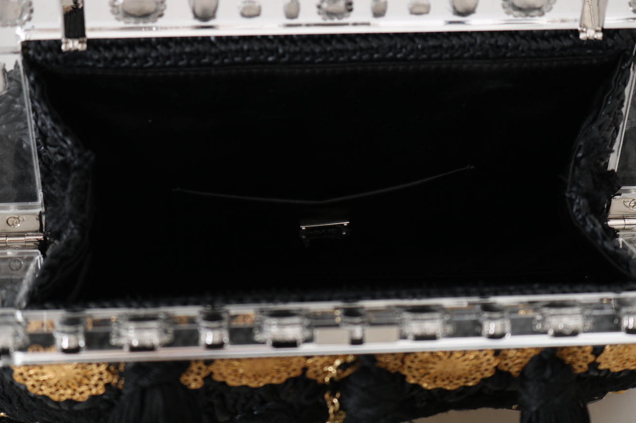 Interior of Dolce & Gabbana black tassel clutch