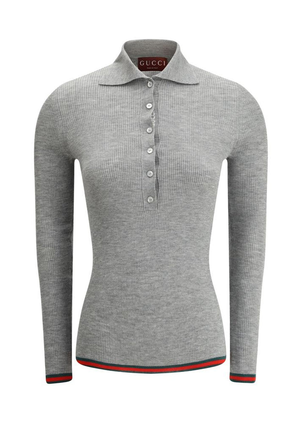 Gucci Cashmere-Silk Polo Top With Web