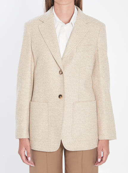 Max Mara Single-breasted Blazer In Shetland Beige