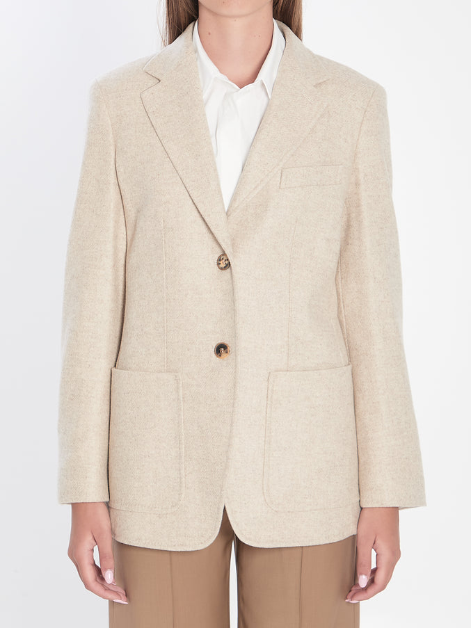 Max Mara Single-breasted Blazer In Shetland Beige