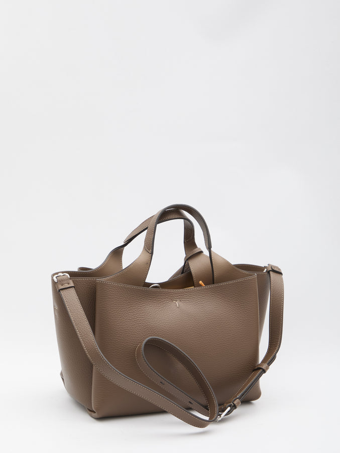 Tod's T Timeless Small Leather Tote in Taupe Brown