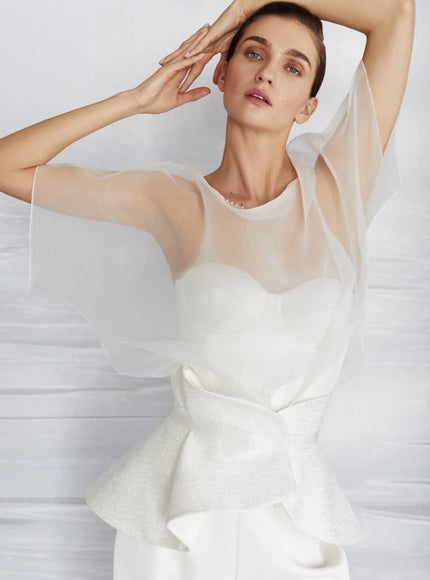 Gem Organza Peplum Bridal Pantsuit with Corset Top