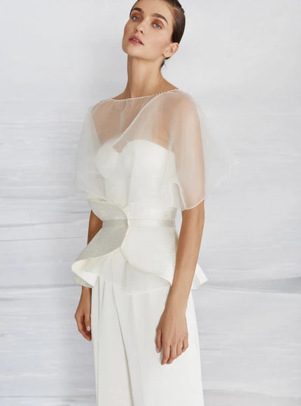 Gem Organza Peplum Bridal Pantsuit with Corset Top