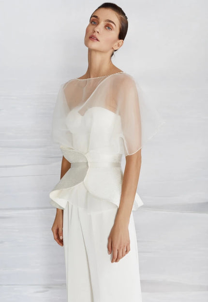 Gem Organza Peplum Bridal Pantsuit with Corset Top