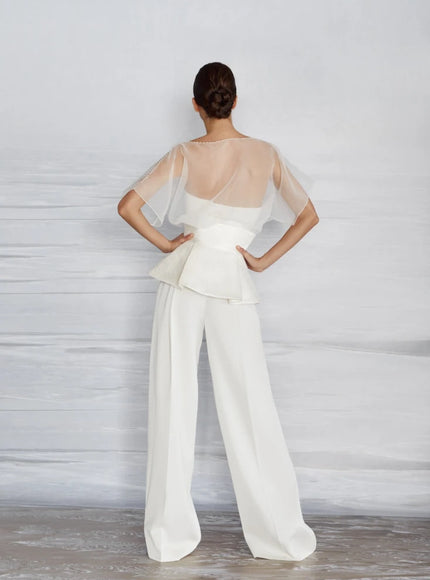 Gem Organza Peplum Bridal Pantsuit with Corset Top