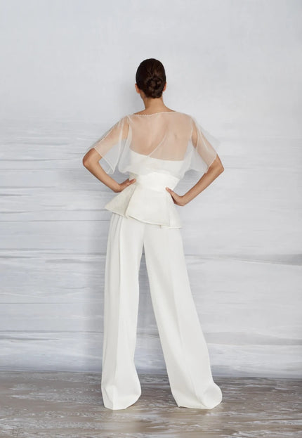 Gem Organza Peplum Bridal Pantsuit with Corset Top