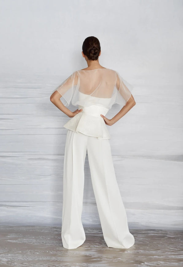 Gem Organza Peplum Bridal Pantsuit with Corset Top