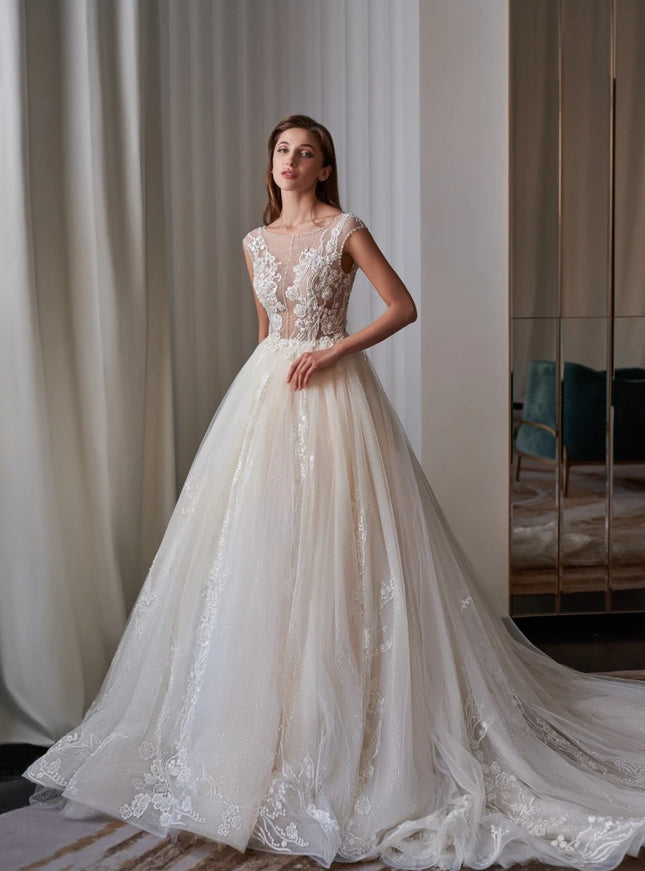 Rosamund Floral Illusion Lace Wedding Ball Gown