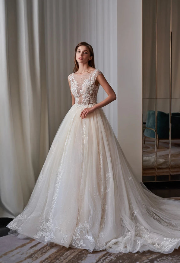 Rosamund Floral Illusion Lace Wedding Ball Gown