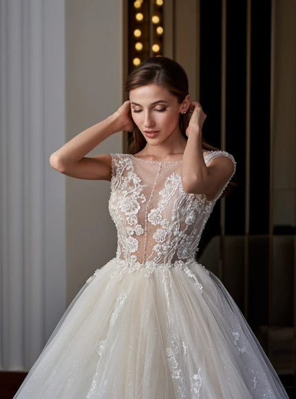 Rosamund Floral Illusion Lace Wedding Ball Gown